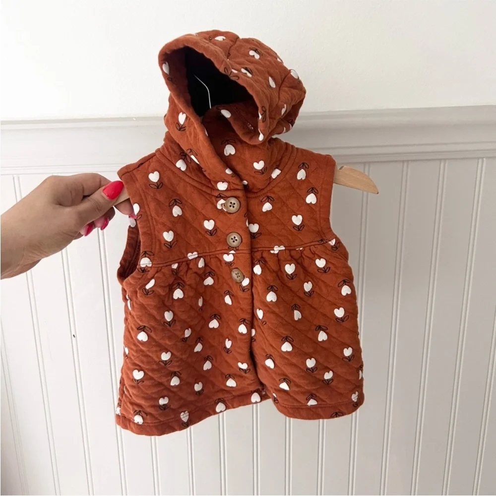 Carter's Rust Heart Patterned Hooded Vest 18 Months